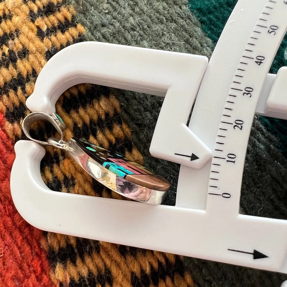 ❤️ Signed Galaxy Pueblo 925 Navajo “RD” Celestial Inlaid Pendant Native American - Picture 5 of 10